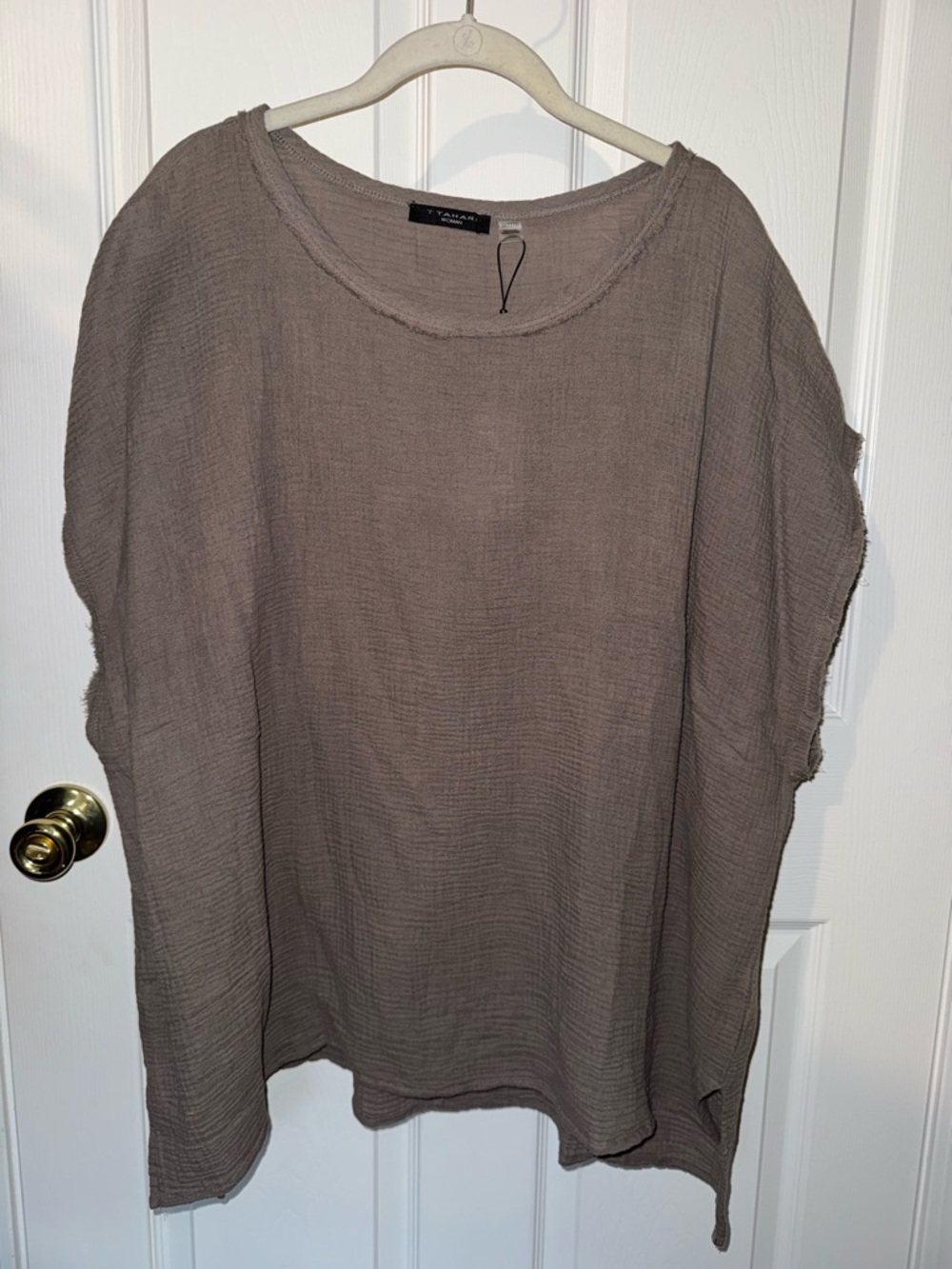 Tahari Woman 3X Olive Green 100% Cotton Sleeveless Crew Neck Tank Crinkle Gauze